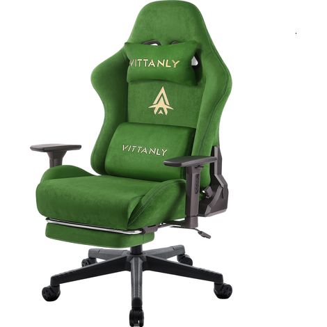 Gaming-Stuhl, ergonomisches Design, verstellbare Armlehnen, grün (1/2)