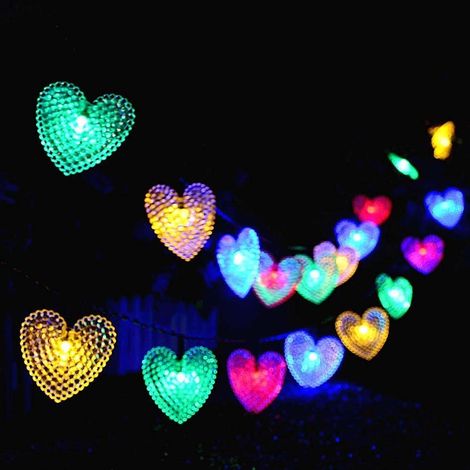 Solar Love Heart Outdoor Lights,Waterproof 500cm 20 LED Solar Star Decorative String Light with 8 Modes for Christmas, Halloween, Wedding (Multi-Colour) (1/5)