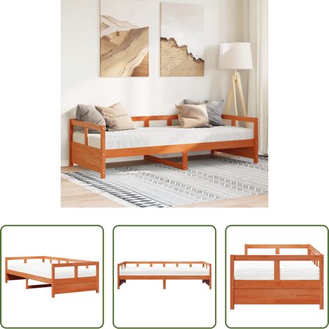 vidaXL Holzbett - Tagesbett mit Matratze Wachsbraun 90x200 cm Massivholz Kiefer (1/5)
