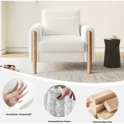 Fauteuil moderne à coussin épais, chaise lounge confortable avec rembourrage moelleux, siège relax pour salon, bureau ou chambre, fauteuil douillet, Blanc. (1/5)