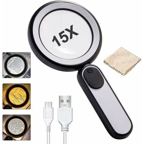 Magnifying Glass with Light 21 LEDs 15X Rechargeable Handheld Reading Magnifier with 3 Light Modes High Clarity Magnifying Glass for Reading for S (1/5)