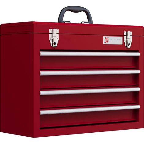Organisation Optimale Caisse à Outils en Acier Rouge 4 Tiroirs et Serrure 51x22x39.5 cm pour Atelier et Bricolage (1/5)