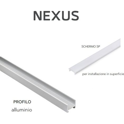 PROFILO PER LED IN ALLUMINIO ARGENTO NEXUS DA 3,0 mt CON COPERTURA DOMUS LINE OFFERTA