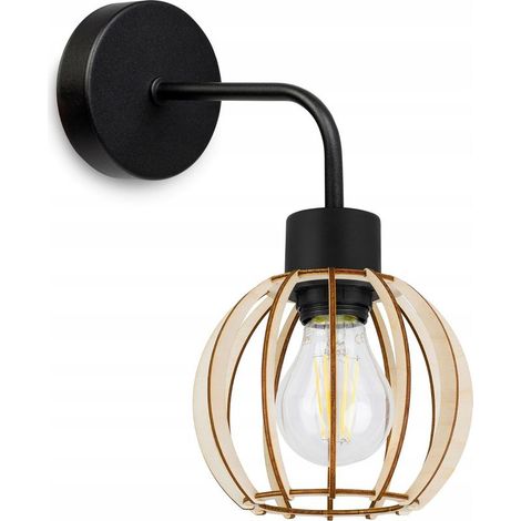 Applique murale plafonnier abat-jour en bois LED (1/5)