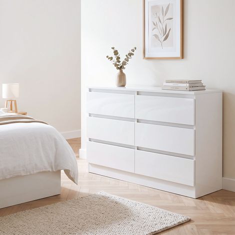 Commode à 6 tiroirs pour chambre et salon, 100 x 35 x 69 cm, blanche, optimise votre espace (1/5)