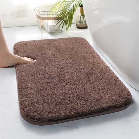 Tapis de Bain 40x60 cm Marron Antidérapant Extra Doux Super Absorbant Lavable Machine Salle de Bains Sécurité Douche (1/4)