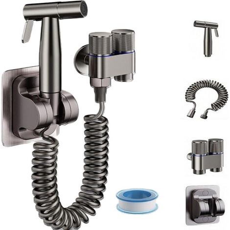 Ensemble de buses de bidet Banyo en acier inoxydable SUS304, douchette de toilette à double commande de pression réglable avec tuyau de 2 m et raccord G1/2 (gris foncé) (1/5)