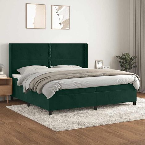 Lit à sommier tapissier et matelas - Cadre De Lit Moderne: King Size - Lit Double - Vert foncé 200x200cm Velours Chic-634826 (1/5)