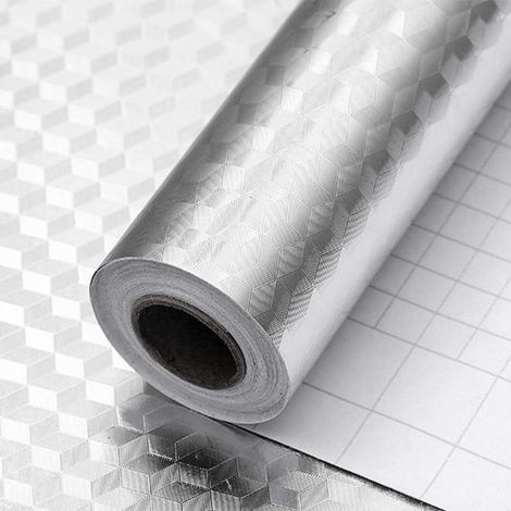 Papier Peint Aluminium Imperméable Auto-adhésif Papier Peint en Feuille dargent Cuisine Domicile décoration Autocollants muraux Anti-Huile pour Cuisine Armoire carrelage Cube-Fei Yu (1/5)