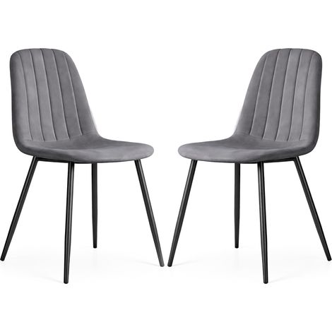 Lot de 2 Chaises en velours matelassées LUMO Graphite Foncé pieds noirs (1/5)