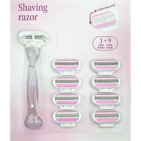 Rasoir Manuel 3 Lames Femme – Design Ergo Rose Anti-Allergie pour Peaux Sensibles (Manche + 9 Recharges en Inox) (1/4)