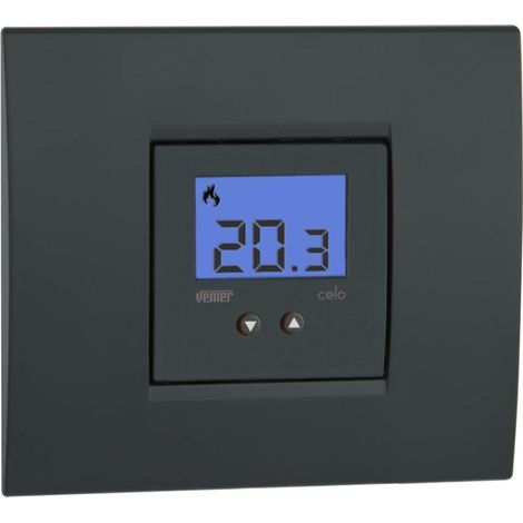 VEMER VE780300 CELO LCD - Termostato da Incasso (2 moduli) con Display LCD, Alimentazione 230V, Grigio Antracite e Bianco