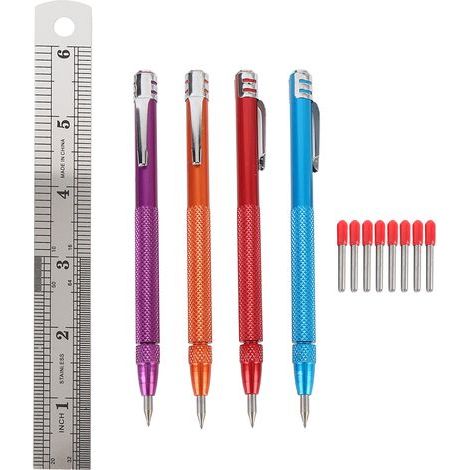 Gravierstift aus Wolframkarbid, gerändelter Aluminiumgriff, mit 8 Ersatzspitzen für Keramik und Metall, 4 Stück (1/5)