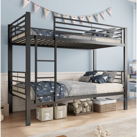 Letto a castello in metallo 90x200 cm trasformabile in 2 letti singoli, scala reversibile destra/sinistra, struttura stabile nero (1/5)