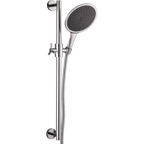 PaulGurkes Ensemble de barre de douche XXL avec douchette ronde et poignée croisée, barre de douche en chrome (1/5)