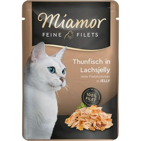 Cibo umido per gatti Miamor Filetti di tonno in gelatina di salmone 24x100g