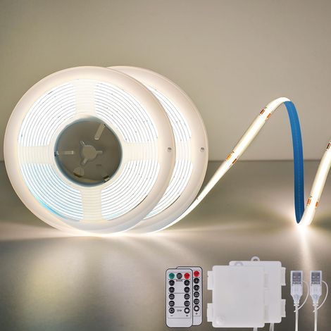 Lot de 2 bandes LED COB avec batterie, 2 m, 640 LED, 4000 K, blanc naturel, découpable, flexible, avec télécommande, 4 modes, minuterie pour chambre à coucher, cuisine, armoire, étagères (1/5)