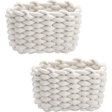 2 Pièces Panier Rangement Bébé Panier de Rangement en Corde de Coton Petit Panier Tressé Carré Paniers de Rangement à Langer Convient pour Chambre de Bébé, Chambre, Salon (Blanc) (1/5)