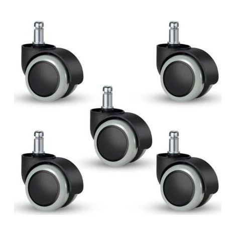 FENOPLASTICALot de 5 roulettes doubles pour chaise de bureau de taille universelle de 11 mm, roulettes de rechange pour chaises de bureau (1/5)