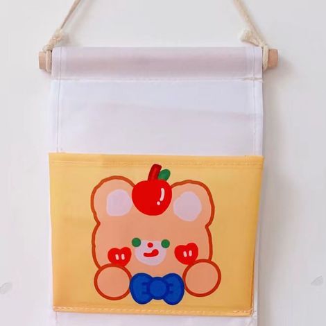 Sac de Rangement Suspendu en Tissu pour Porte et Mur, Poches de Rangement Murales Décoration Maison pour Dortoir Chevet Placard Petit Pomme Ours