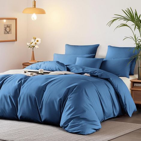 Bettwäsche-Set 200x220 cm Baumwolle Mako Satin Dunkelblau Öko-Tex