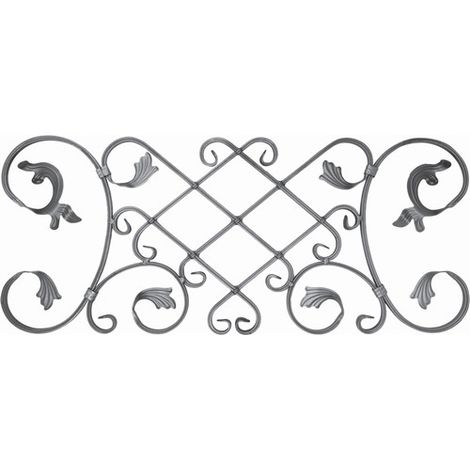 Deco Fer Forge – Panneau décoratif volutes et feuilles en fer forgé grenaillé – H370mm L880mm Section 16x8mm – Fixation par soudure – Usage intérieur/extérieur (1/3)