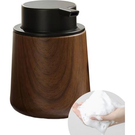 Distributeur de savon en plastique imitation noyer, capacité 250 ml, style rustique vintage, pour salles de bains et plans de travail de cuisine. (1/5)
