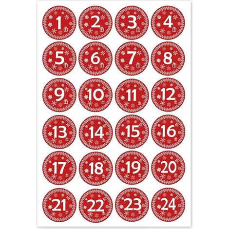 Une autre décoration de Noël, ronde 30x30mm - Stickers calendrier de l'Avent 1 à 24 - style vintage rouge - étiquettes - livrets - calendrier de Noël - Avent - rond - découpe DIY (1/5)