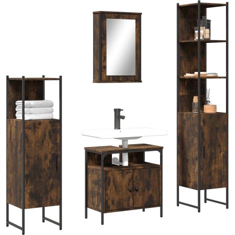 Set de muebles baño 4 pzas madera contrachapada roble ahumado