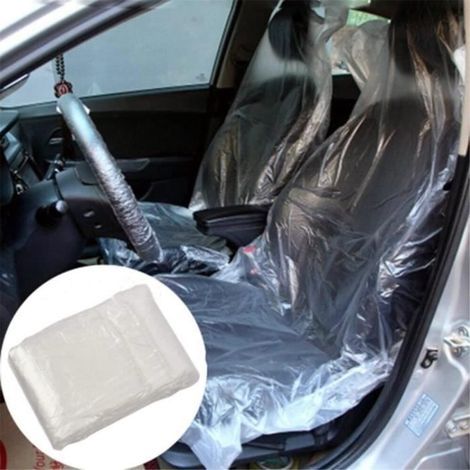 (Transparent) Packung mit 100 staub- und wasserdichten Autositzbezügen aus Kunststoff, YSTP. Passend für die meisten Sitze.