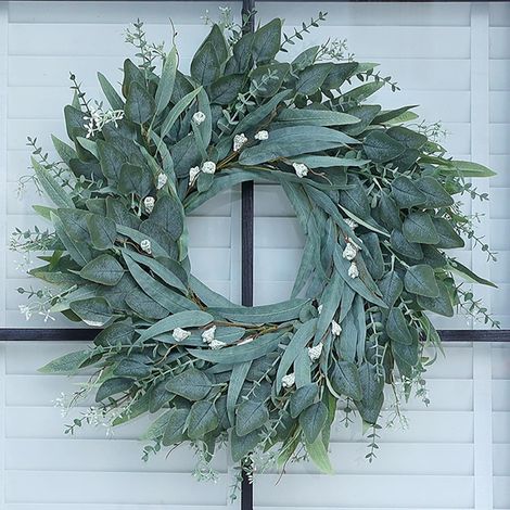 Corona de eucalipto de 60 cm, follaje artificial para exteriores, primavera-verano. (1/4)