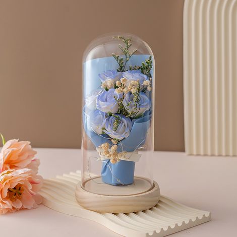 Rose éternelle sous cloche avec LED, décoration romantique de table, cadeau personnalisable femme. (1/3)