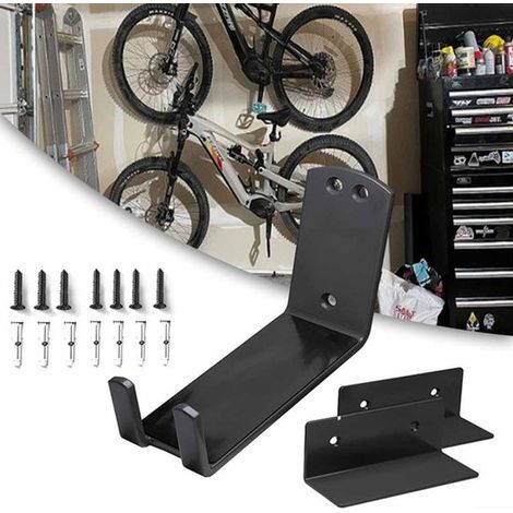 Kit de fixation murale pour vélo - crochets - porte-vélos - supports de suspension - supports muraux - supports de pédales - noir - métal (1/5)