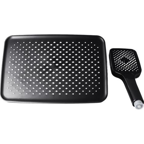 Set doccia a pioggia doppio quadrato ad alta pressione con doccetta per bagno, finitura grigio zincato. (1/5)