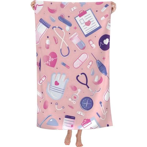 Serviette de plage à motif infirmière rose en microfibre sans sable, serviette de bain ultra douce à séchage rapide, serviette de piscine, serviette absorbante, serviette légère, cadeau pour