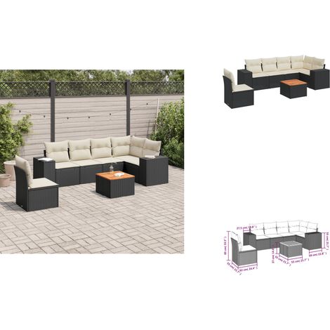 7-tlg. Garten-Sofagarnitur mit Kissen Schwarz Poly Rattan - Gartensorte - Gartenmöbel Set - PE-Rattan Möbel - Outdoor Lounge - Esstischgarnitur (1/3)