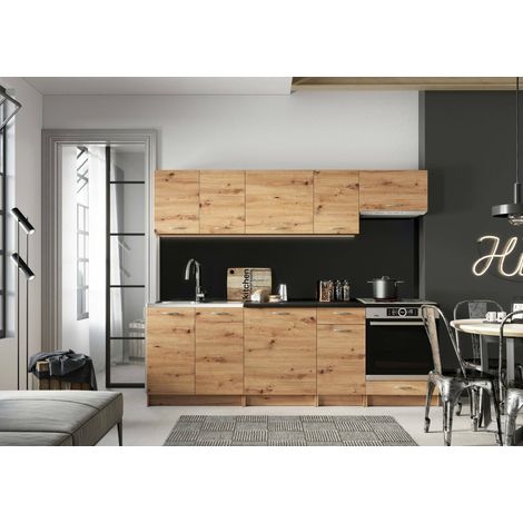 Cocina completa Camerino, Conjunto compacto y funcional con puertas y cajón, Nudos de roble (1/5)