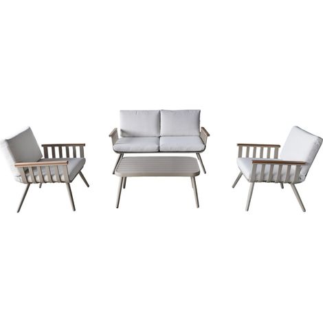 Set da giardino LUMERA 4 posti in alluminio con divano 2 posti, poltrone e tavolino basso beige