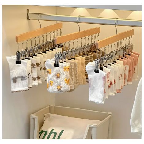 3 pièces de cintres avec douze clips, pinces de séchage de vêtements en acier inoxydable, étendoir à vêtements (1/5)