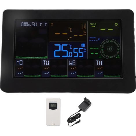 Weather Station, ABS Indoor/Outdoor Automatic Wireless Digital Thermometer with Color Display, Alarm Clock and Wi-Fi Forecast Station with Adjustable Backlight (EU Plug) (1/4)
