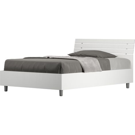 Letto 1 Piazza e Mezzo 120x200 cm Senza Rete Testata Doghe Inclinata Ankel Bianco Frassino (1/5)