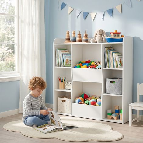 Meuble rangement enfant, bibliothèque 8 casiers avec étagère supérieure, 104 x 29 x 101,5 cm, blanc (1/5)