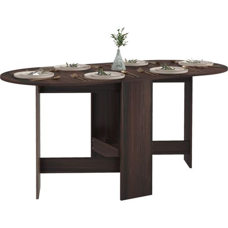 Foldable Drop Leaf Dining Table for Small Spaces,Oval Chocolate Wood Finish,Perfect for Dining Room Use