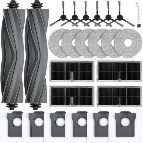 25 Stück Zubehör für Dreame L10s Pro Ultra Heat / L10s Ultra Gen 2 / X30 Ultra / L40 Ultra AE/Mova E30 Ultra Staubsauger, 2 Hauptbürste 6 Staubbeutel 6 Wischtücher 6 Seitenbürsten 4 Filter