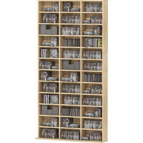 CD/DVD-Regal, 1116 CDs, 528 DVDs, 36 Fächer, verstellbare Einlegeböden, Eiche