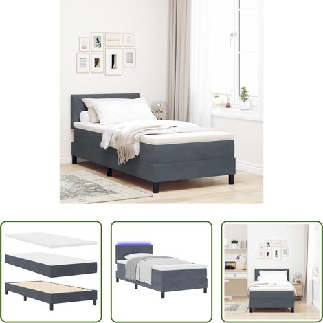 LED Beleuchtung -  LED Boxspringbett mit Matratze Dunkelgrau 90 x 200 cm Samt (1/5)