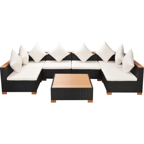 vidaXL Set Divani da Giardino 7 pz con Cuscini in Polyrattan Nero