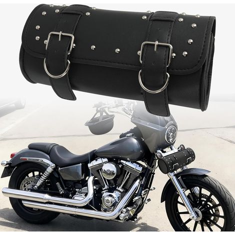 Sacoche Guidon Moto, Sac de Fourche en Cuir PU Universel pour Guidon Sissybar, Pochette de Rangement Avant (1/5)