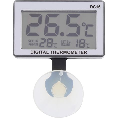 Thermomètre numérique DC16 pour aquarium avec ventouse, affichage LCD clair et alarme température automatique, ABS compact (1/5)