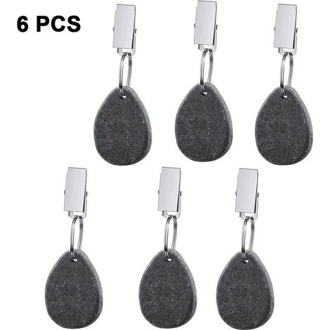 Poids de nappe lot de 6 en marbre avec pinces, accessoire de maintien pour nappe de table adapté à famille, fêtes, camping, mariage, jardin et pique-niques – gris (1/5)